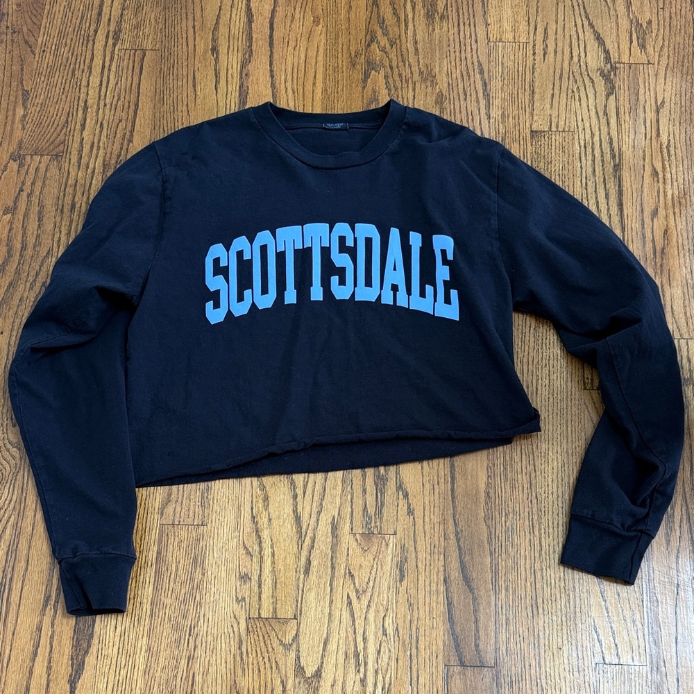 Black Cropped long sleeve with Blue Lettering